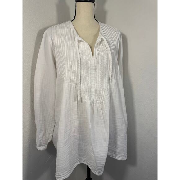 Free People CP Shades White Pleated Peasant Boho Top Pleated Cotton Blouse M - Picture 1 of 7